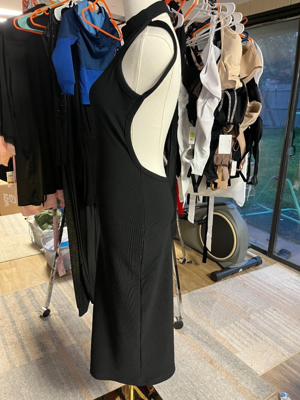 Room Service Black Ribbed Backless Halter Midi Dress Large - Picture 13 of 14